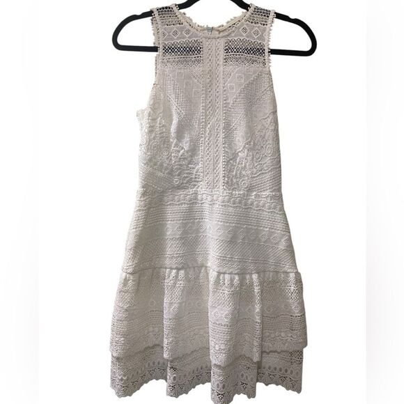 NWOT Parker Nerissa SZ XS Little White Dress Eyelet Lace Drop Waist Tiered Skirt - Picture 5 of 16